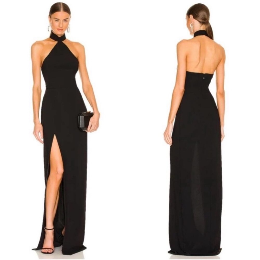 Amanda Uprichard Black Queen Halter Neck Maxi Gown Size Large